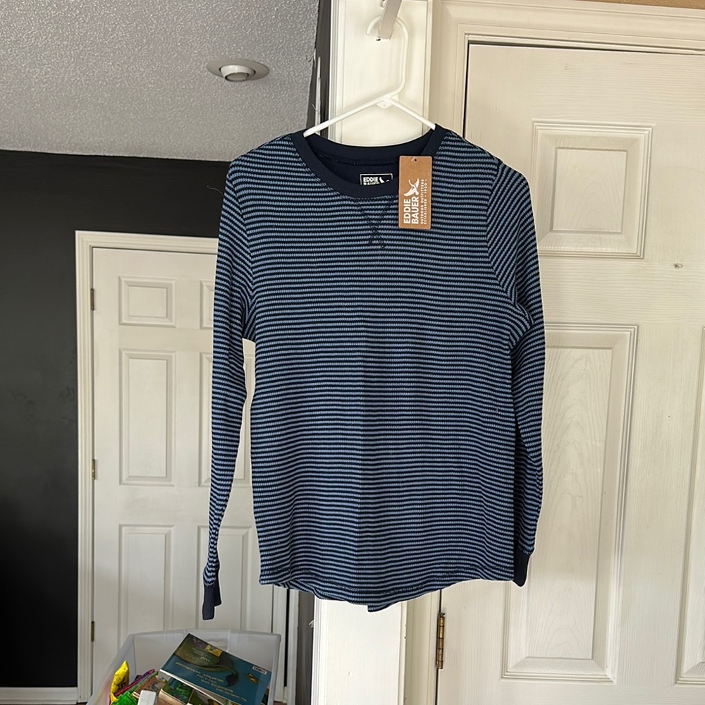 Eddie Bauer Navy Striped Crew Neck Shirt